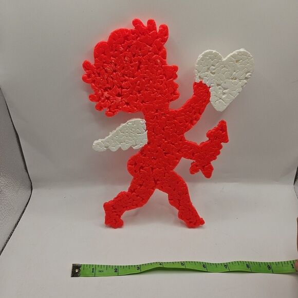 Vintage Melted Plastic Popcorn Cupid Decoration Valentine's Day 10" High - Picture 14 of 16